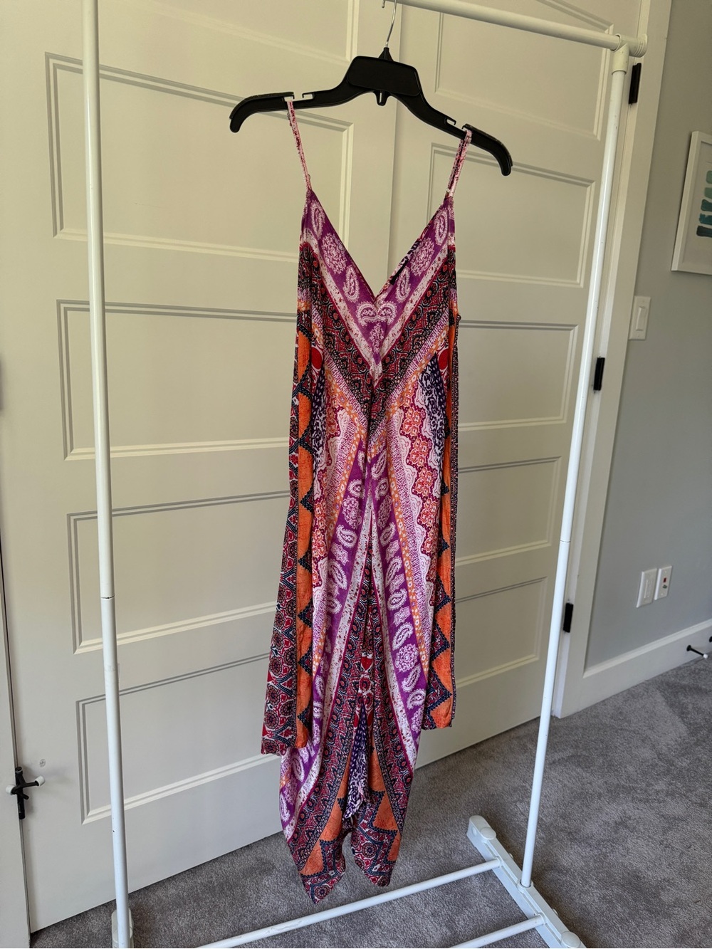 Boho V-Neck Spaghetti Strap Hanker-chief  Dress in Purple & Orange